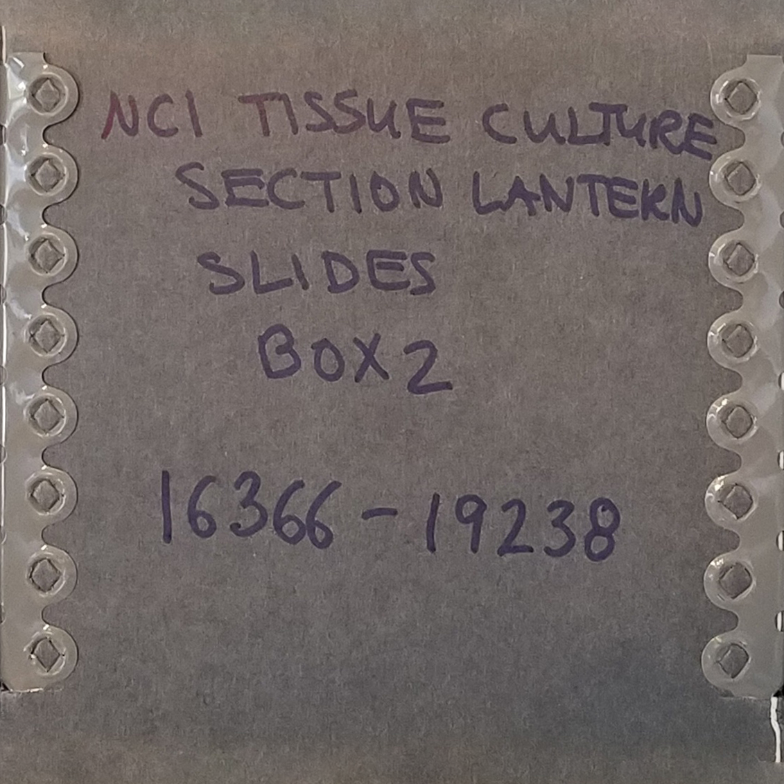 a cropped image of a box indexing archived slides