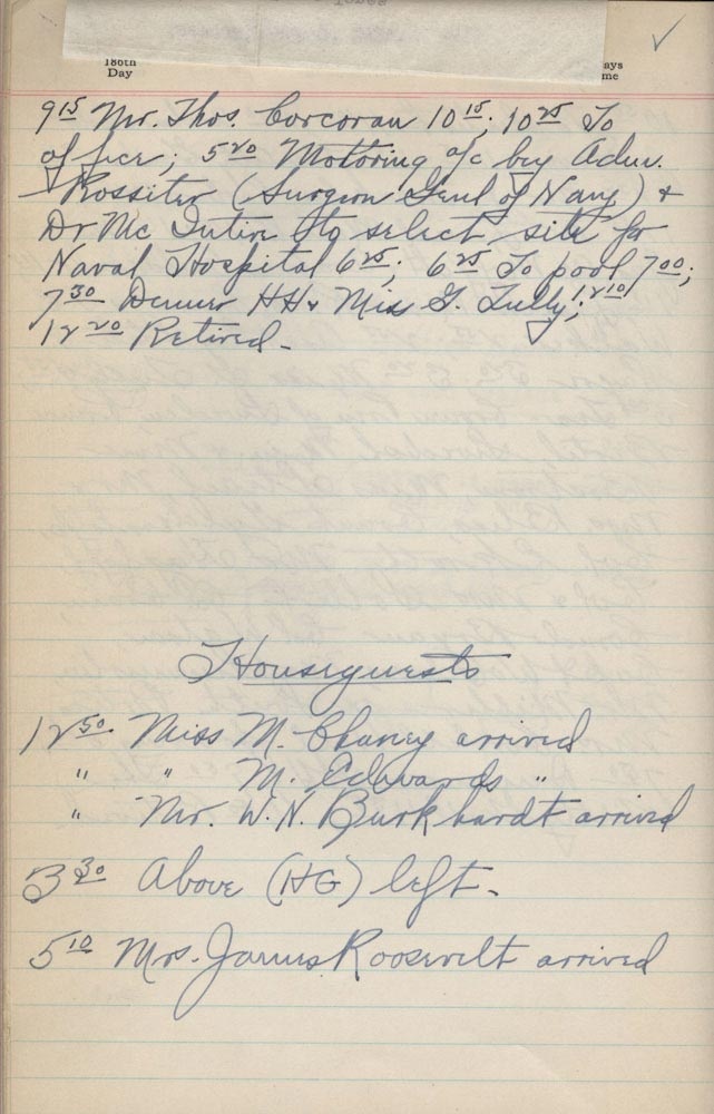A handwritten page showing FDR's schedule for July 5, 1937.