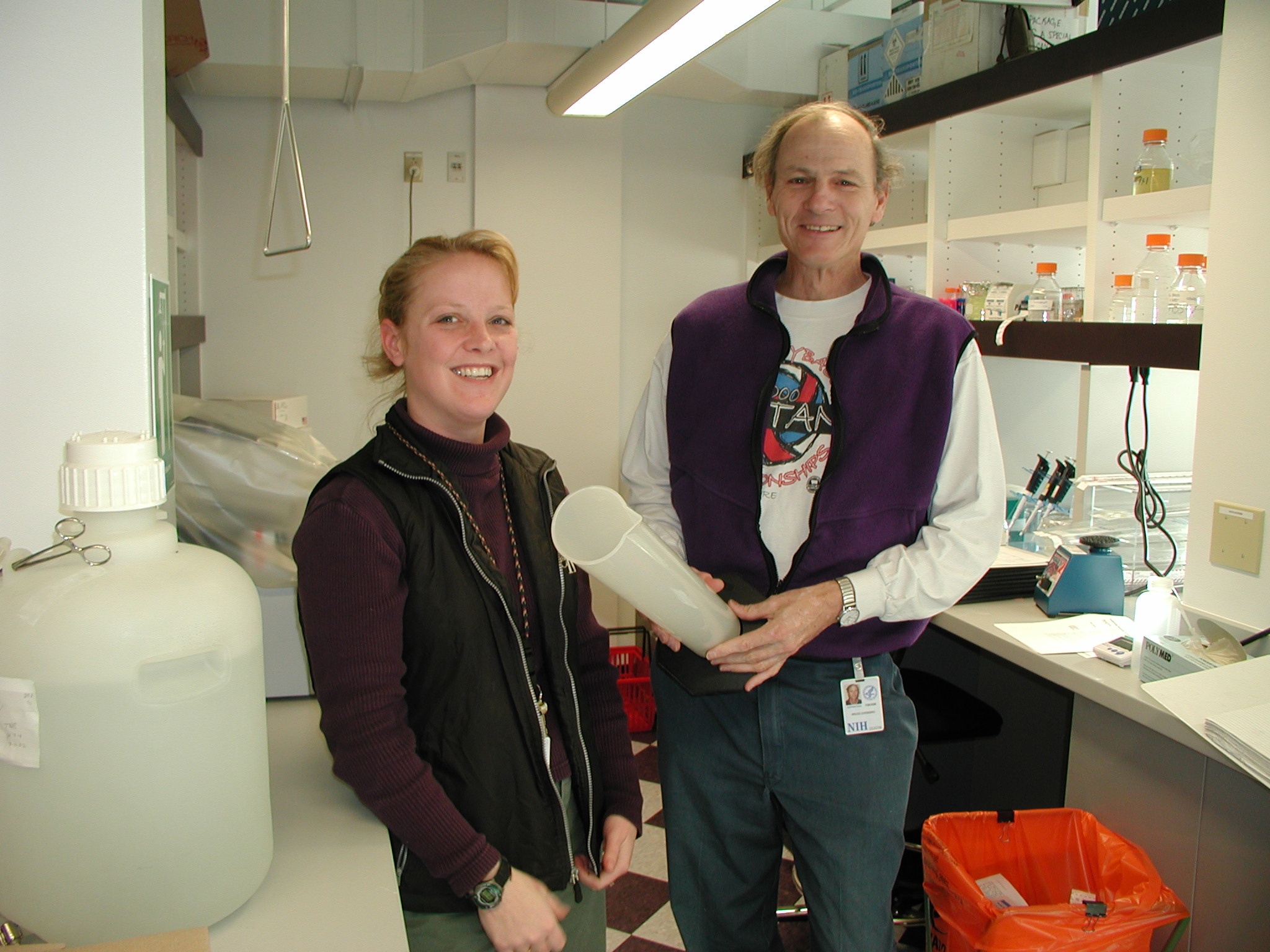 Dr. Bruce Chesebro and postdoctoral fellow Dr. Rachel LaCasse, undated photo.