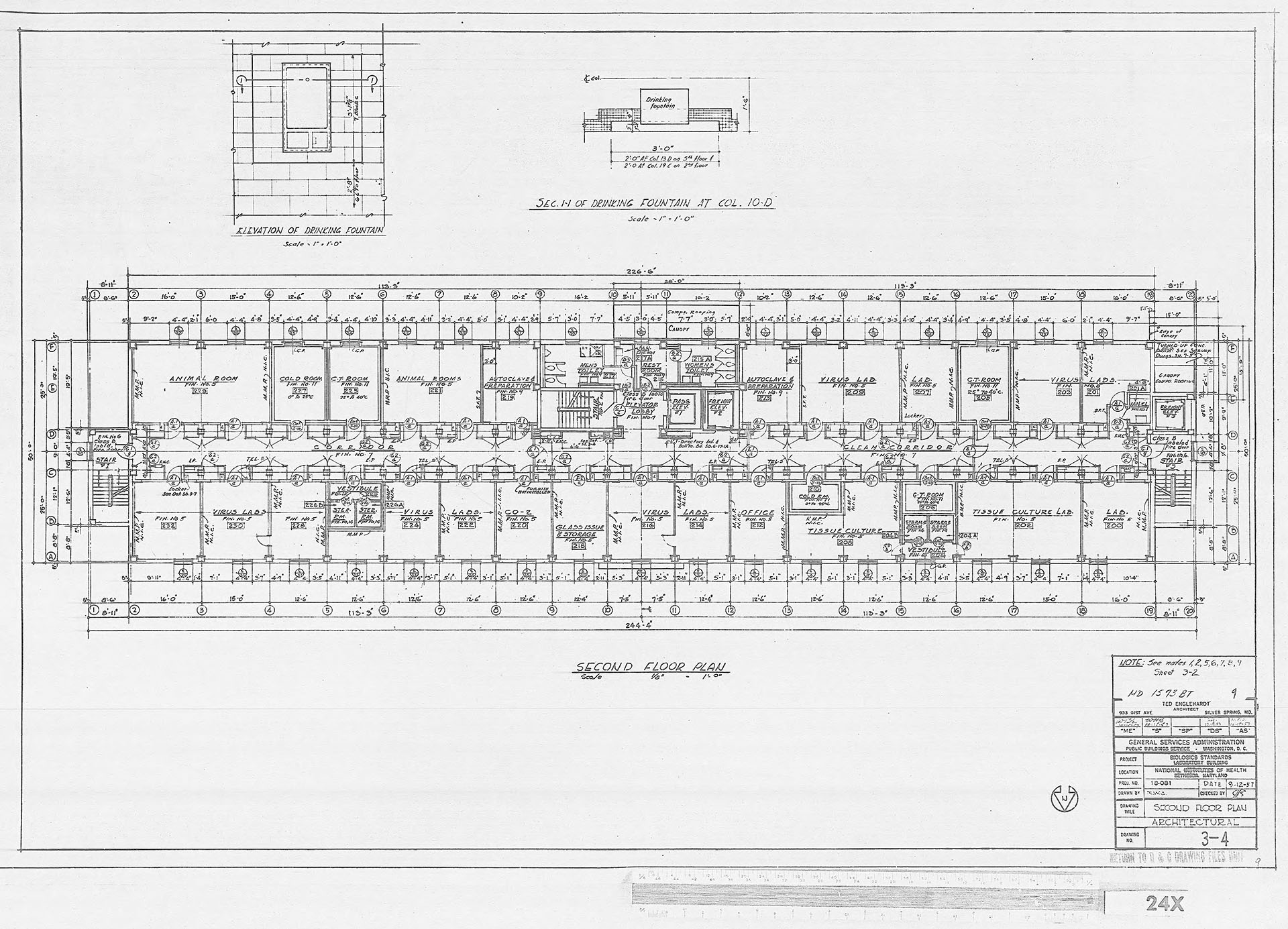 Second floor plan of Building 29, showing laboratory spaces and offices