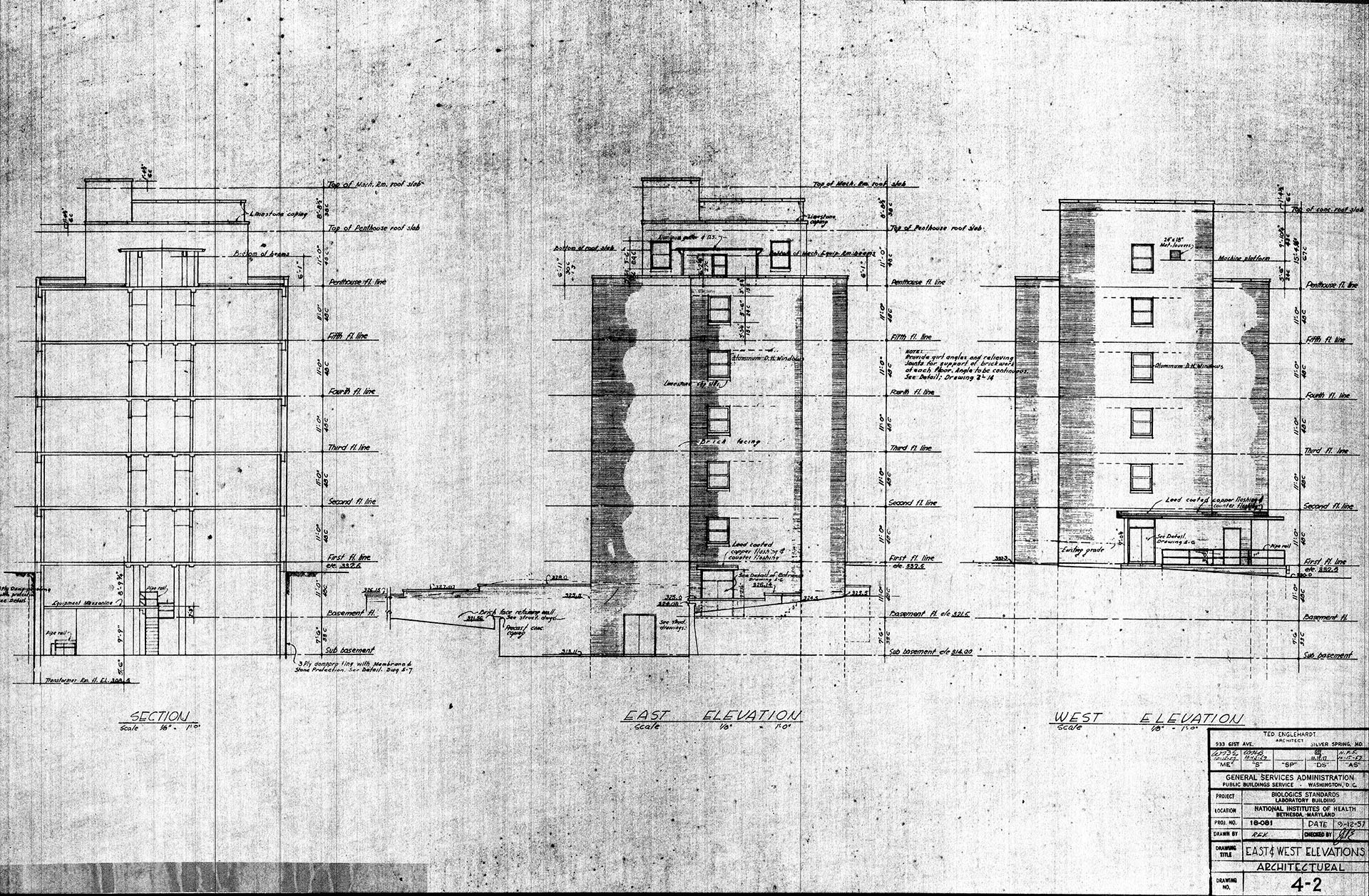 Side elevations of Building 29 (east and west) drawing