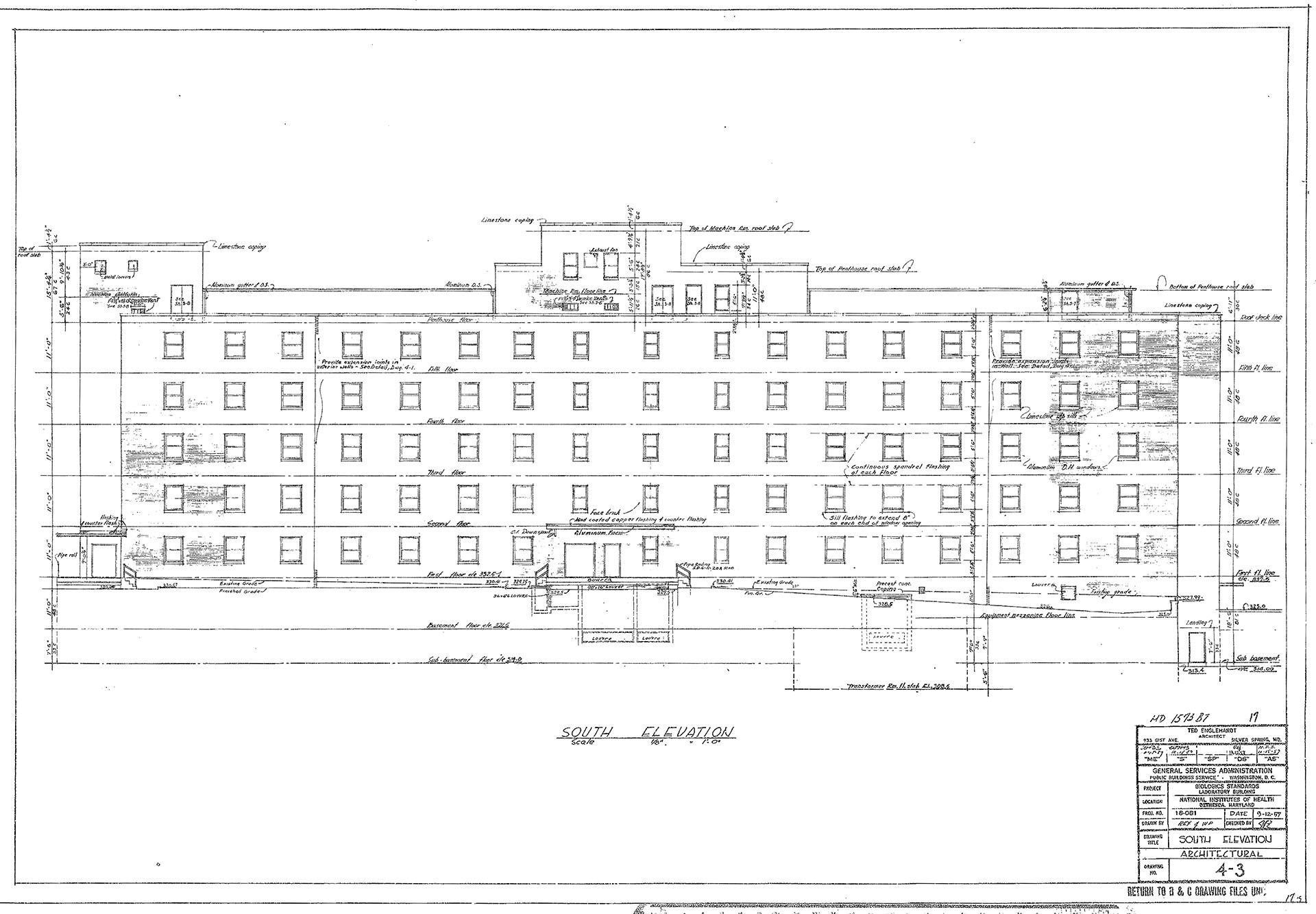 Rear (south) elevation drawing