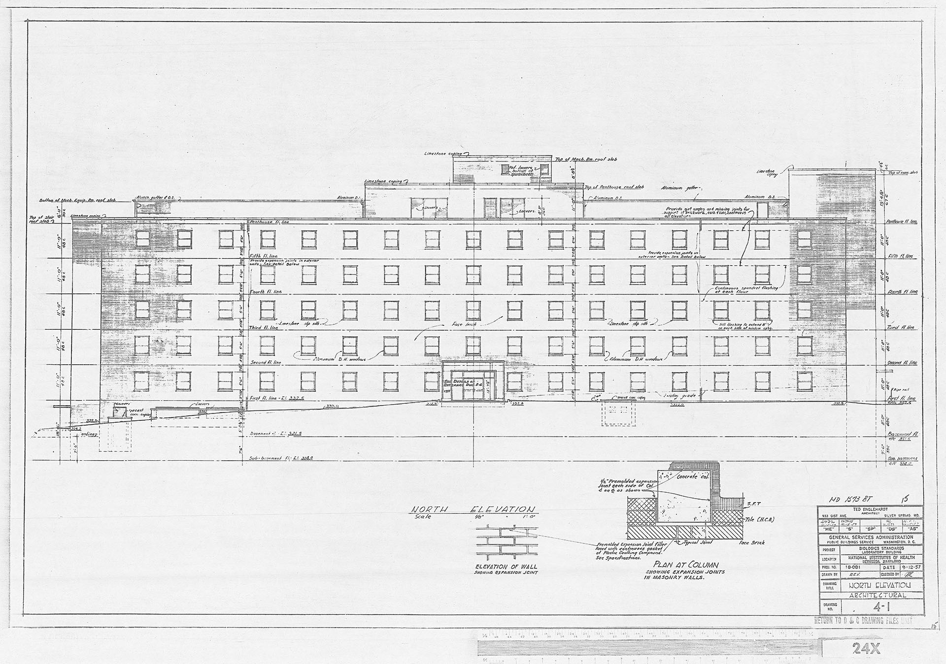 Front (north) elevation drawing of Building 29
