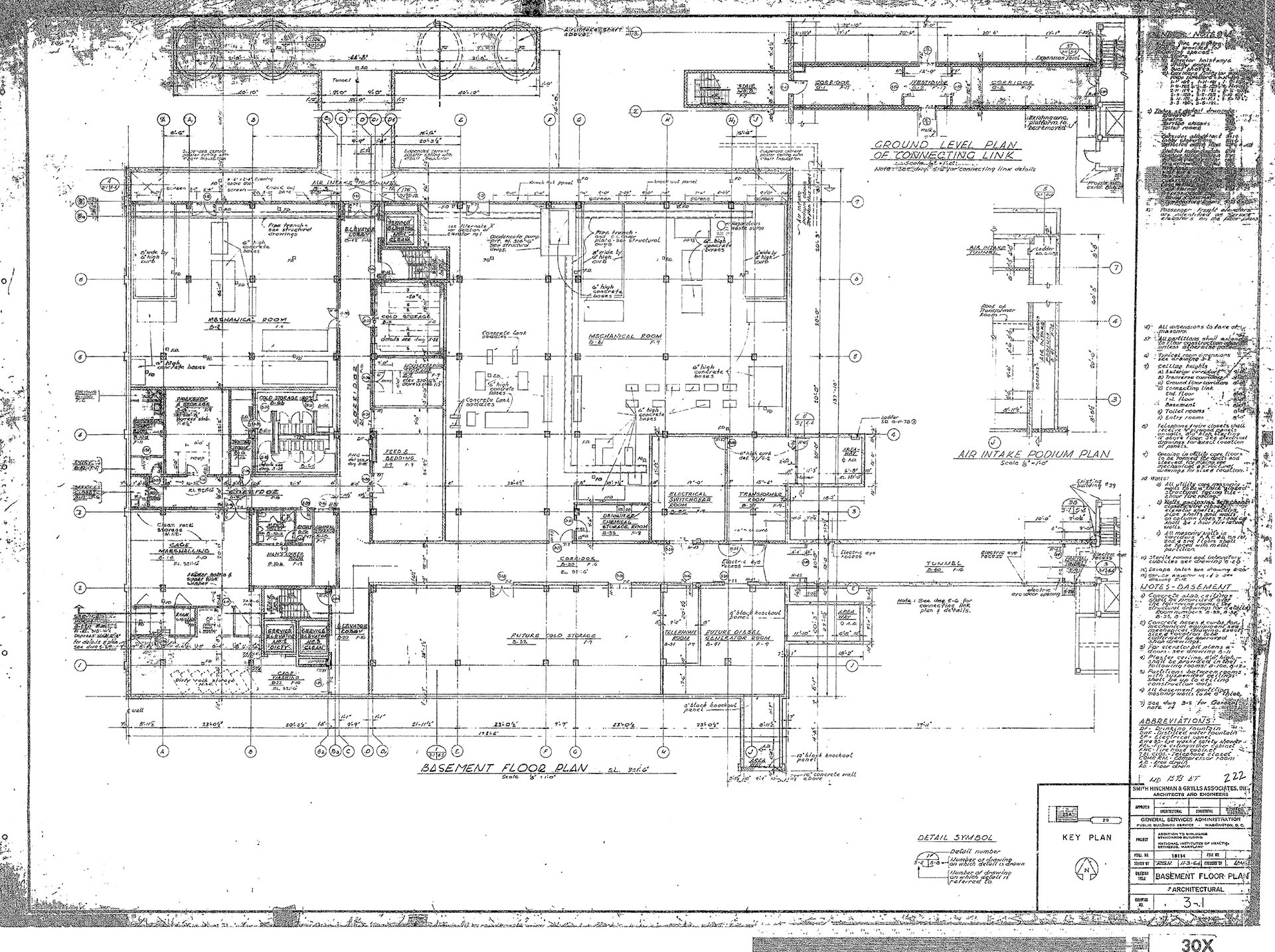 Basement floor plan of Building 29A, showing the connection to the basement of Building 29 to the east.