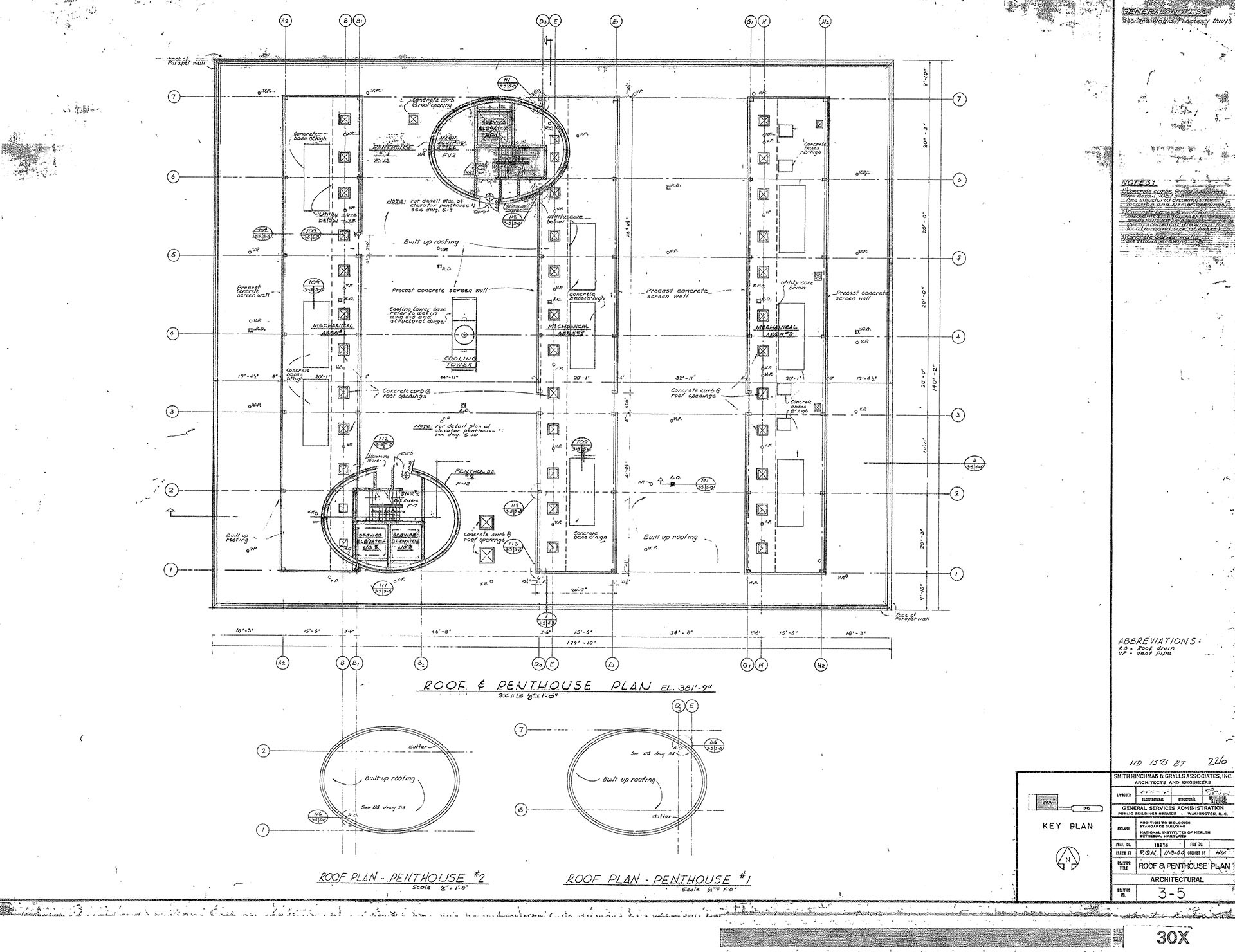 Roof and penthouse floor plan of Building 29A.