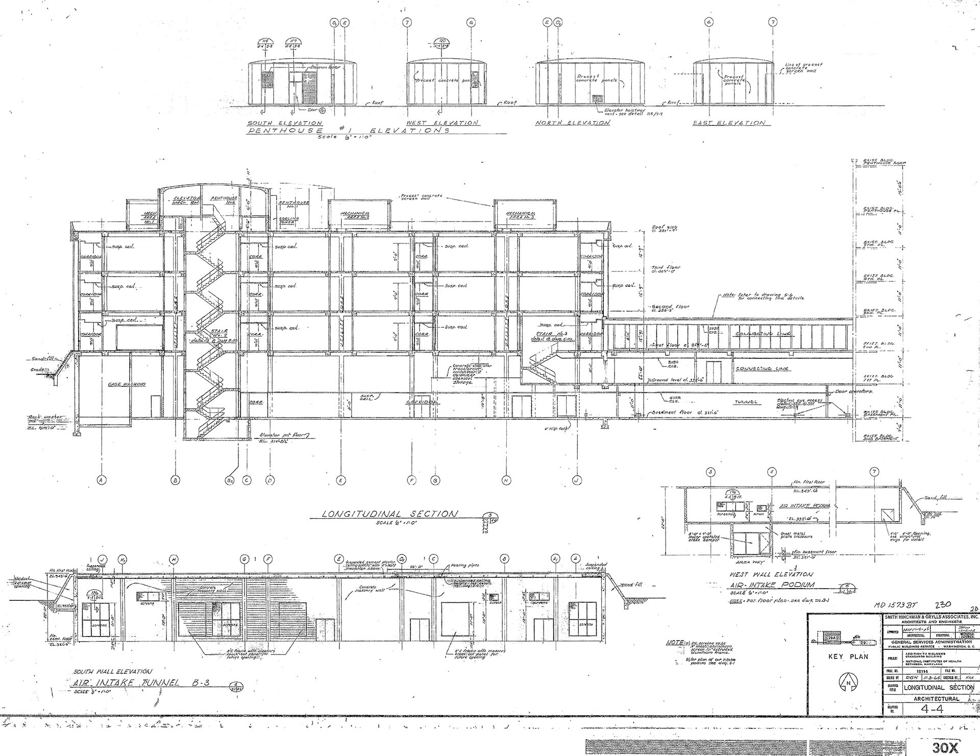 Longitudinal section drawing of Building 29A.