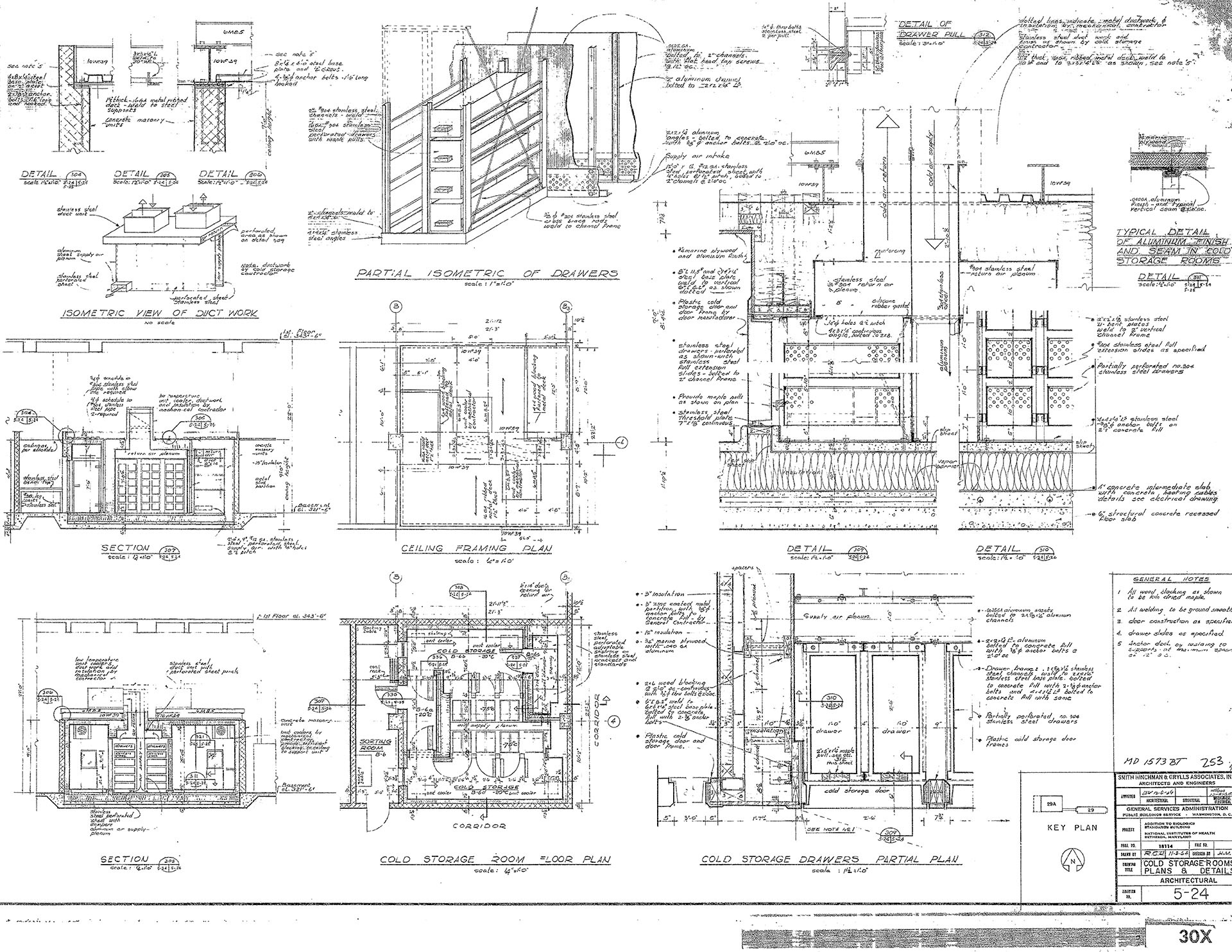 Details drawing of cold rooms in Building 29A.