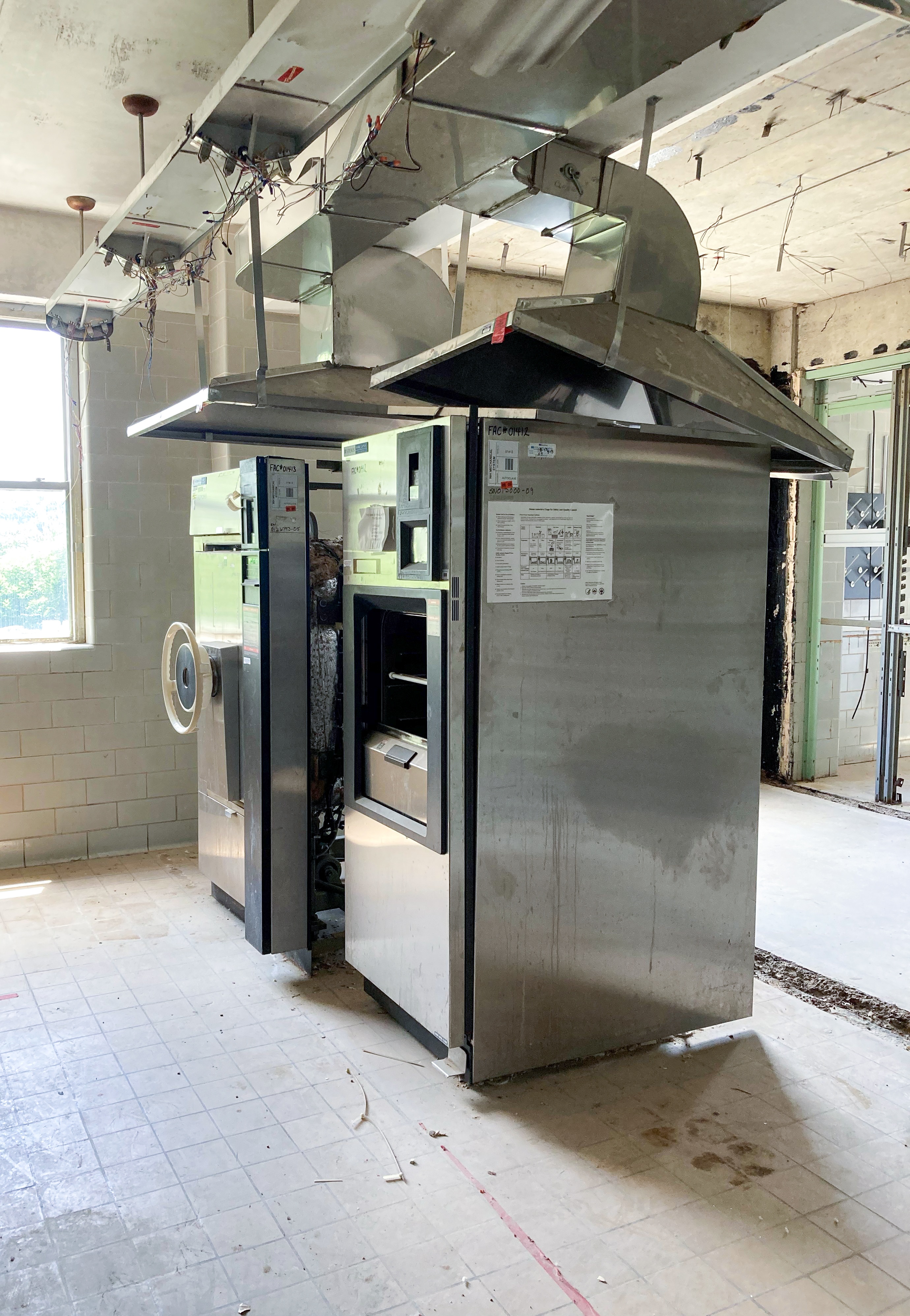 two autoclaves in the building appear to be disconnected and ready to move out of the building.