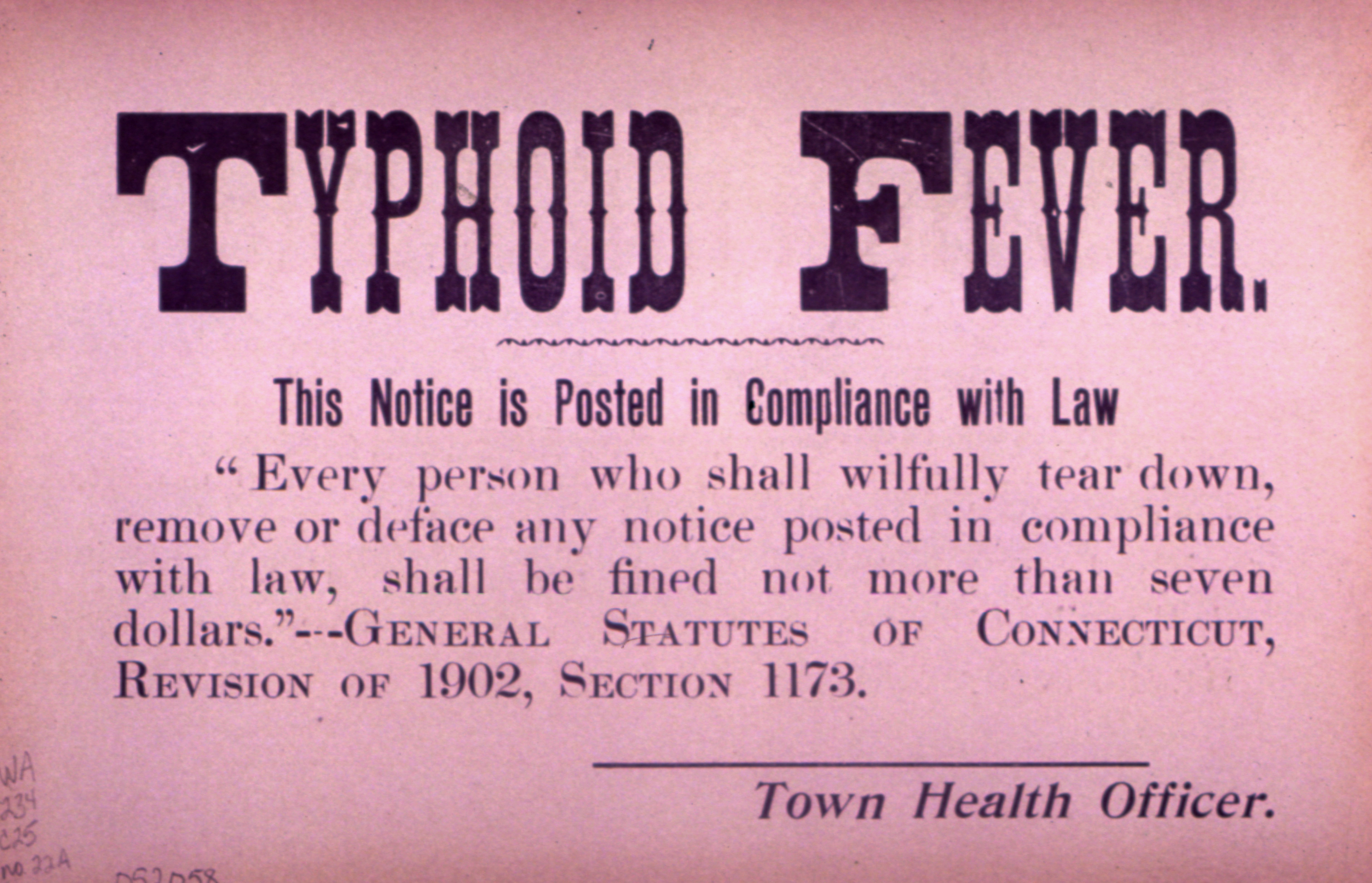 typhoid quarantine sign from the early 20th century