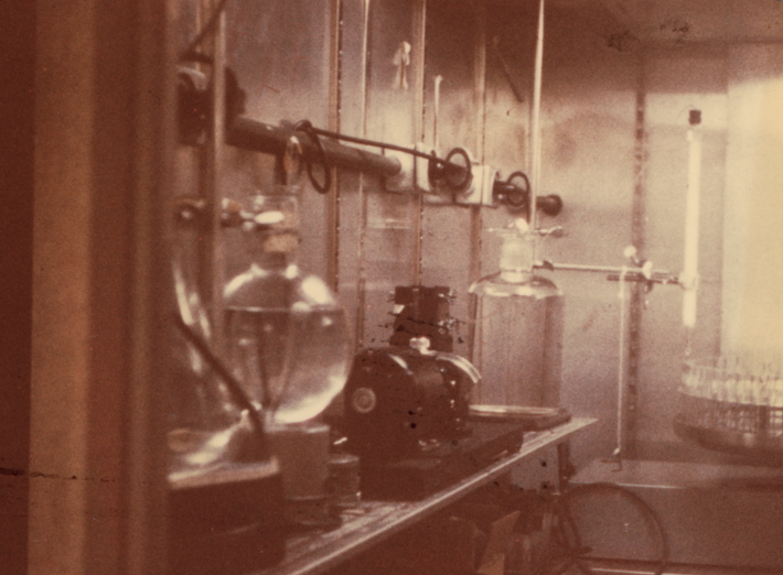 a sepia tone photograph of lab equipment