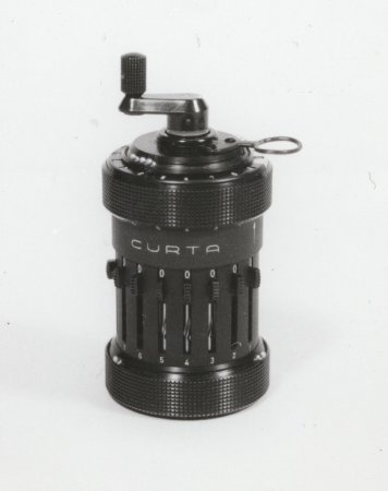Photograph of a Curta Company Cylindrical Calculating Machine