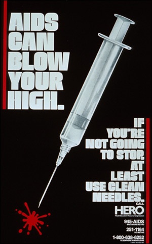 Poster with a syringe on a black background