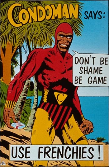 Poster with a Black superhero in a tropical setting