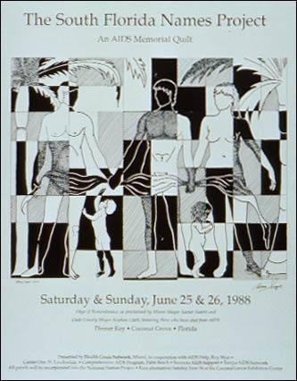 Poster with abstract illustration of adults and children standing together