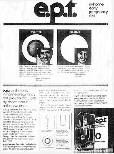 Advertisement for e.p.t, Mademoiselle, September 1979