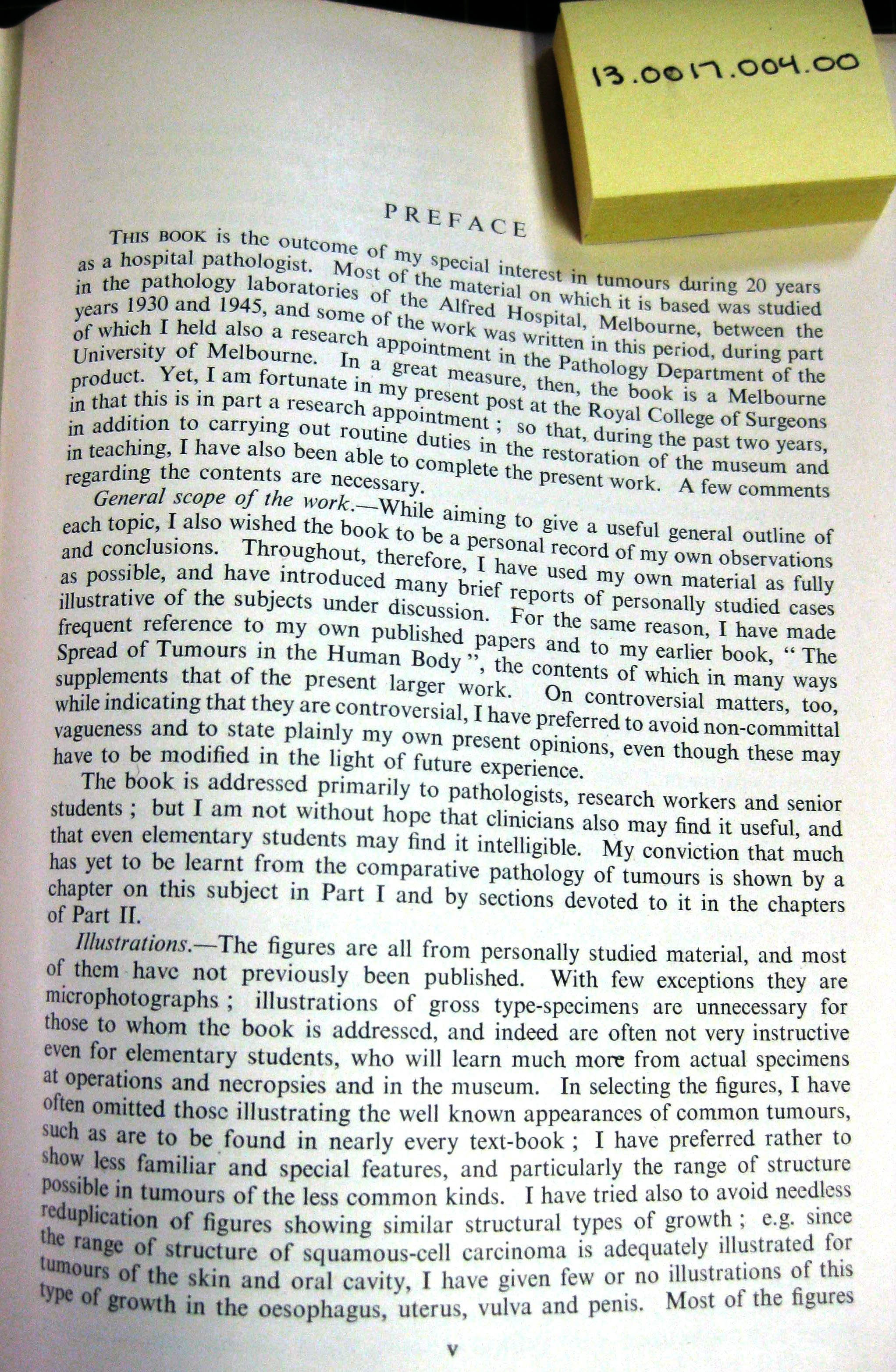Photo of Anthology of Tumours preface page